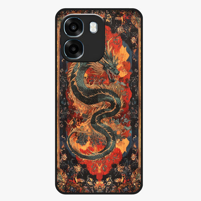 Inferno Dragon Soul Glass Case showing flat back view with fiery dragon artwork and glossy glass finish.