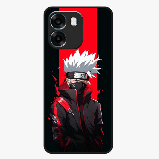 Kakashi Scarlet Shadow Glass Case showing flat back view with powerful anime ninja artwork and glossy glass finish.