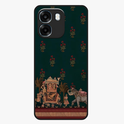 Macmerise Glass Case showing flat back view with stylish modern artwork and glossy glass finish.