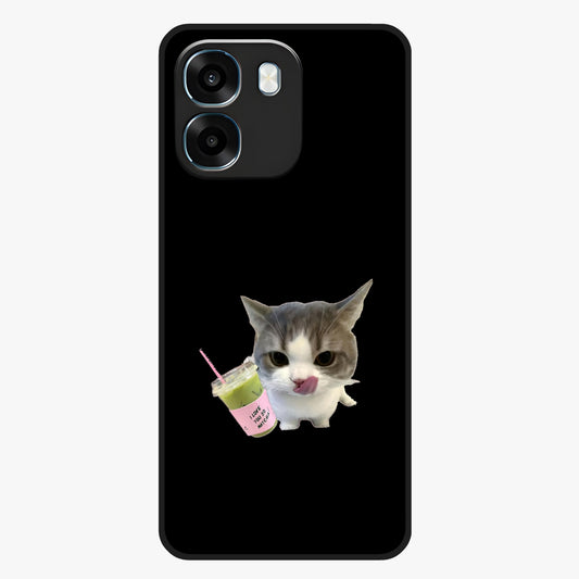 Matcha Cat Style Glass Case showing flat back view with cute matcha themed cat artwork and glossy glass finish.