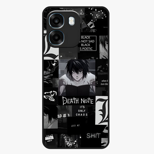 Midnight Chaos Mind Glass Case showing flat back view with abstract dark themed artwork and glossy glass finish.