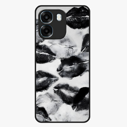 Midnight Kiss Marks Glass Case showing flat back view with lipstick kiss mark artwork and glossy glass finish.
