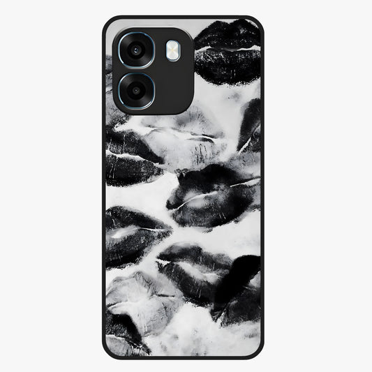 Midnight Kiss Marks Glass Case showing flat back view with lipstick kiss mark artwork and glossy glass finish.