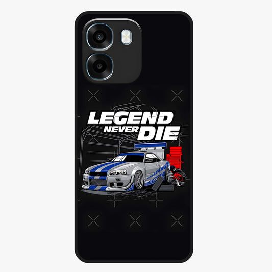 Midnight Racing Legacy Glass Case showing flat back view with sleek racing inspired artwork and glossy glass finish.
