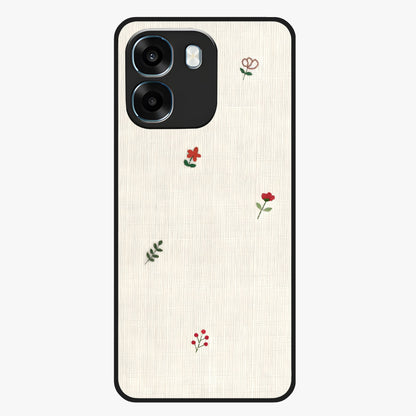 Minimal Petal Whispers Glass Case showing flat back view with soft minimal floral artwork and glossy glass finish.