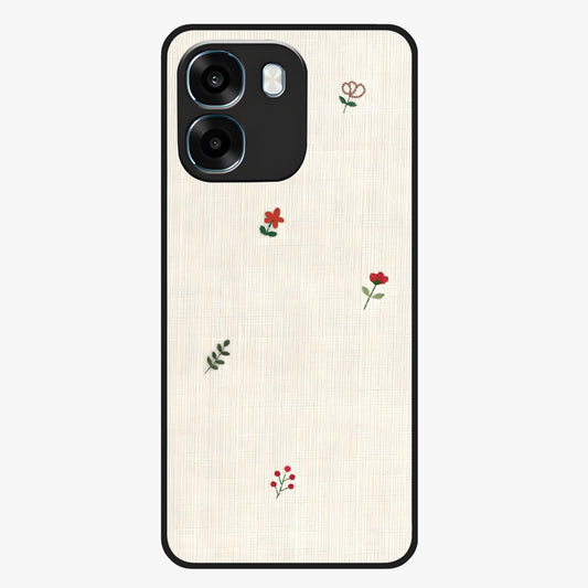 Minimal Petal Whispers Glass Case showing flat back view with soft minimal floral artwork and glossy glass finish.