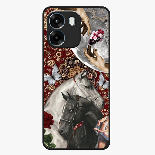 Moonlit Royal Stallion Glass Case showing flat back view with majestic horse under moonlight artwork and glossy glass finish.