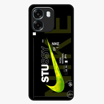 Neon Street Edition Glass Case showing flat back view with neon street style artwork and glossy glass finish.