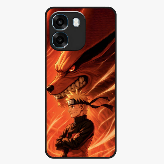 Nine Tails Legacy Glass Case showing flat back view with powerful nine-tailed fox inspired artwork and glossy glass finish.
