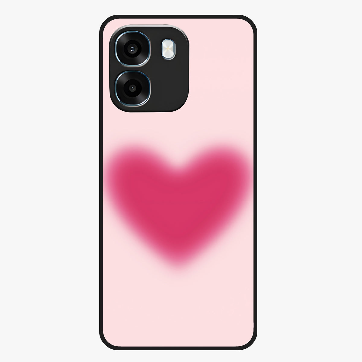Pink Aura Heart Glass Case showing flat back view with glowing heart artwork and glossy glass finish.