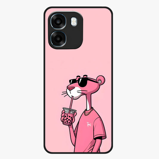 Pink Panther Glass Case showing flat back view with iconic pink panther artwork and glossy glass finish.