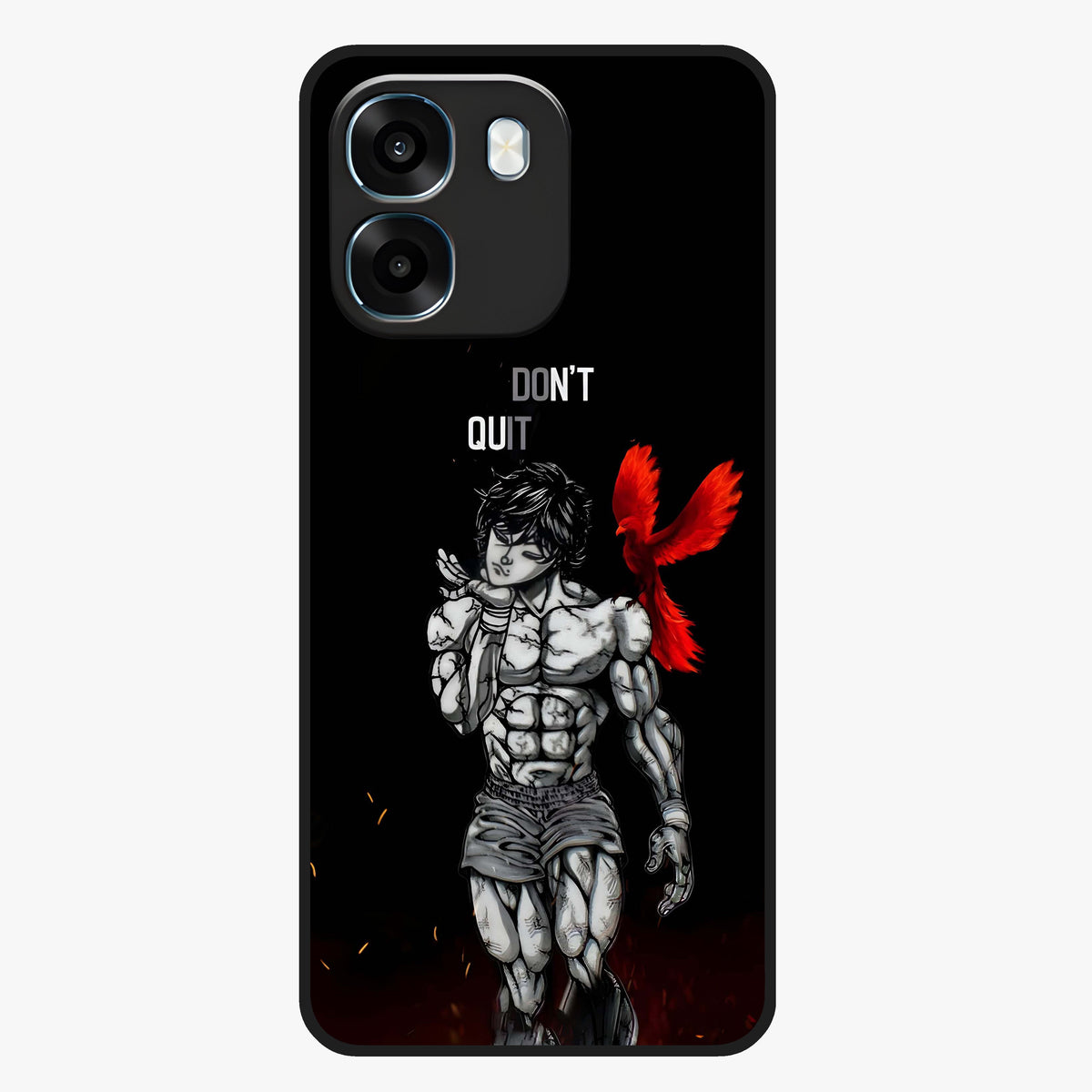 Rise Beyond Limits Glass Case showing flat back view with motivational typography artwork and glossy glass finish.
