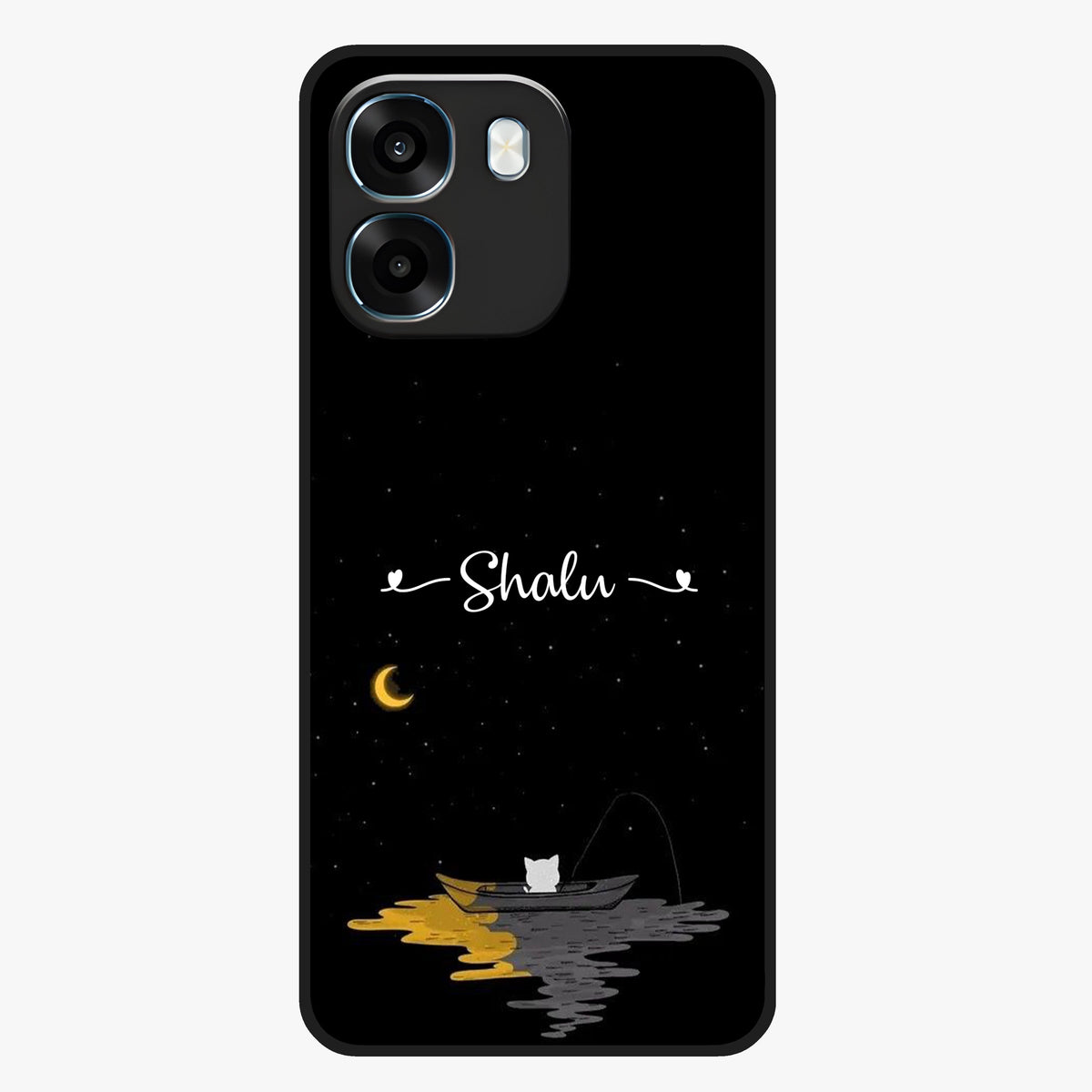 Silent Night Row Glass Case showing flat back view with calm night themed artwork and glossy glass finish.