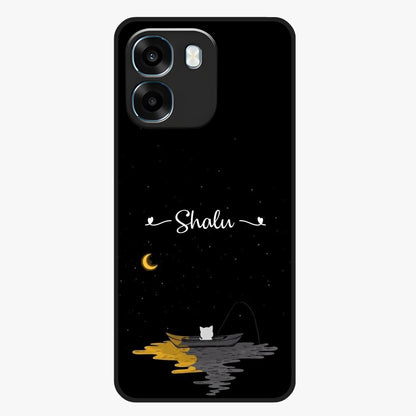Silent Night Row Glass Case showing flat back view with calm night themed artwork and glossy glass finish.