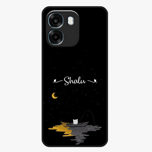 Silent Night Row Glass Case showing flat back view with calm night themed artwork and glossy glass finish.