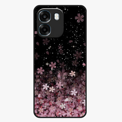 Small Starry Flowers Glass Case showing flat back view with delicate starry floral artwork and glossy glass finish.