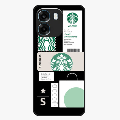 Starbucks Mocha Glass Case showing flat back view with coffee inspired artwork and glossy glass finish.
