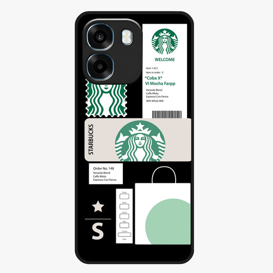 Starbucks Mocha Glass Case showing flat back view with coffee inspired artwork and glossy glass finish.