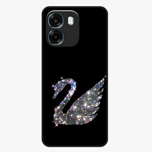 Starlit Swan Grace Glass Case showing flat back view with graceful swan artwork under starry sky and glossy glass finish.