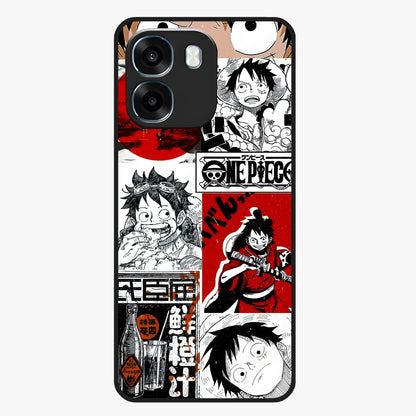 Strawhat Chaos Panels Glass Case showing flat back view with anime inspired chaos panel artwork and glossy glass finish.