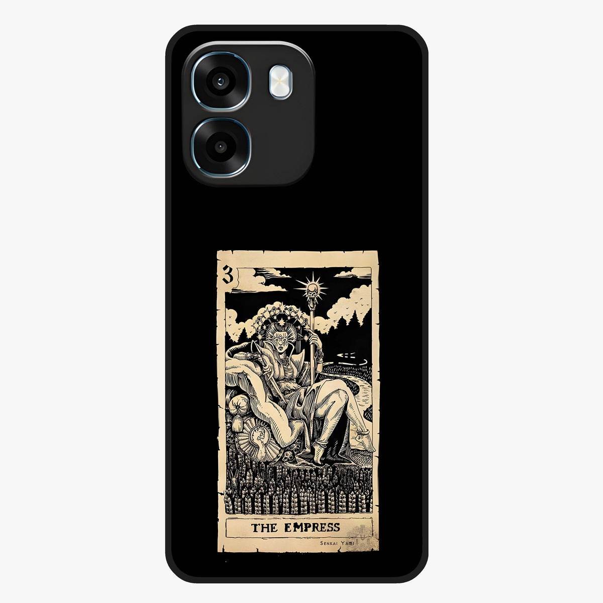 The Empress Glass Case showing flat back view with regal feminine artwork and glossy glass finish.