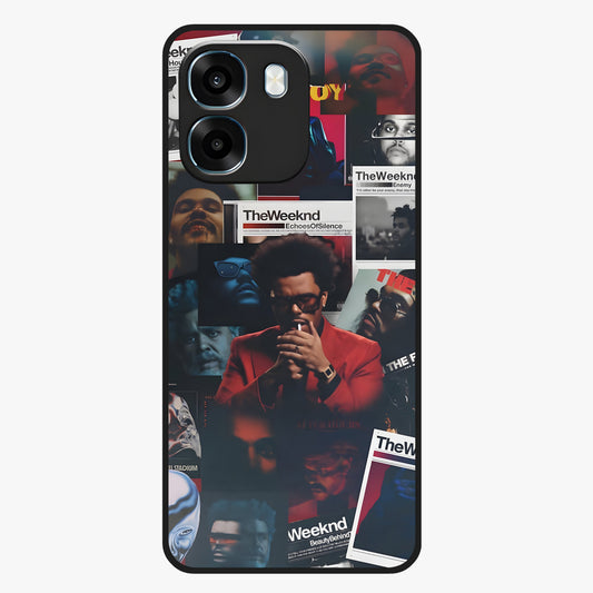The Weeknd Glass Case showing flat back view with music inspired artistic portrait artwork and glossy glass finish.