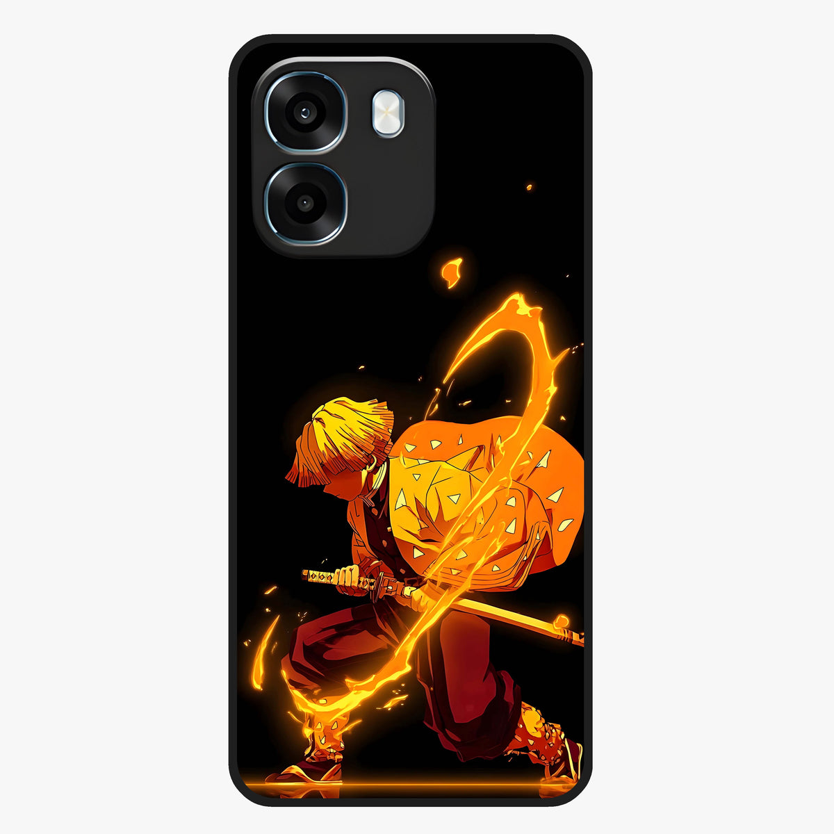 Thunder Flame Execution Glass Case showing flat back view with powerful flame and lightning artwork and glossy glass finish.