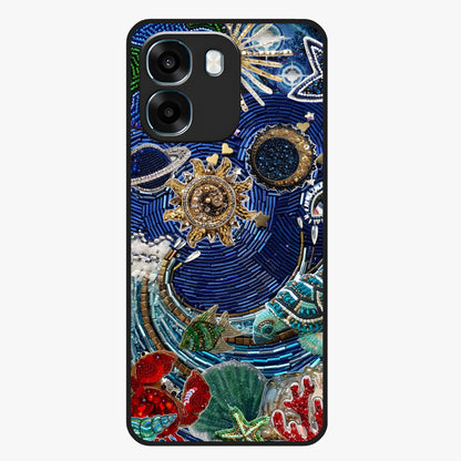 Universe Underwater Spark Glass Case showing flat back view with cosmic underwater themed artwork and glossy glass finish.