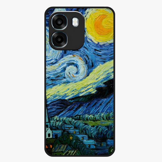 Van Gogh Art Glass Case showing flat back view with classic painterly artwork inspired by Van Gogh style and glossy glass finish.