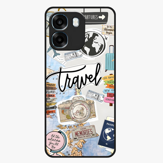 Wanderlust Journal Glass Case showing flat back view with travel inspired artwork and glossy glass finish.