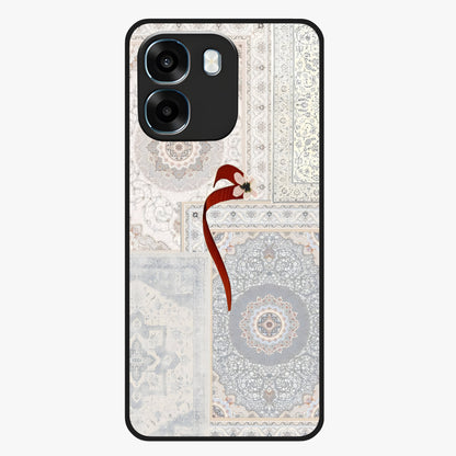White Aesthetic Bow Glass Case showing flat back view with minimal bow artwork and glossy glass finish.