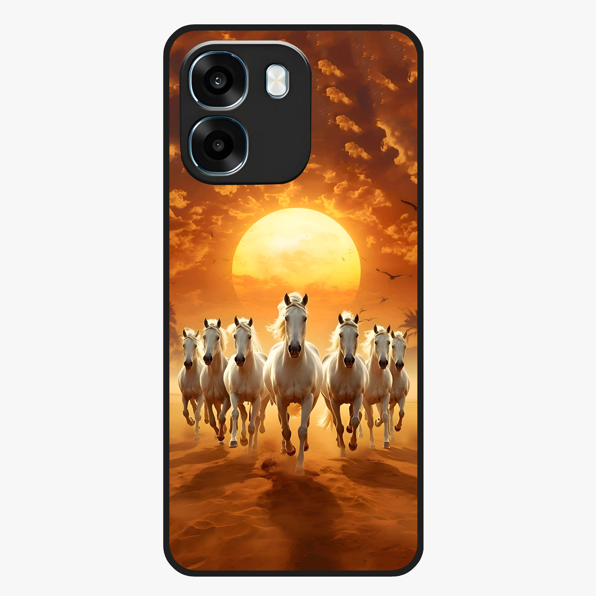 Wild Sunset Majesty Glass Case showing flat back view with majestic sunset landscape artwork and glossy glass finish.
