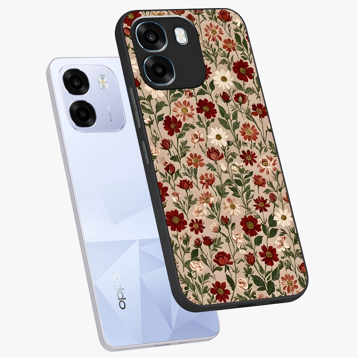 Biege Flower With Leaf Glass Case displayed in angled mockup highlighting minimal floral leaf design and elegant aesthetic.
