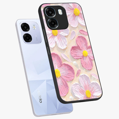 Blush Bloom Texture Glass Case displayed in angled mockup highlighting subtle bloom pattern with aesthetic pastel design.