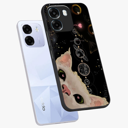 Galactic Cat Glass Case displayed in angled mockup highlighting celestial feline illustration with galaxy aesthetic style.