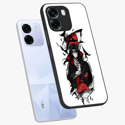 Itachi Limited Edition Naruto Anime Glass Case displayed in angled mockup highlighting dramatic anime illustration with bold action aesthetic.