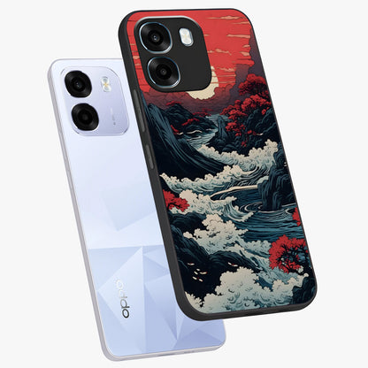 Red Sunset Scenery Glass Case displayed in angled mockup highlighting glowing sunset sky design with scenic aesthetic.