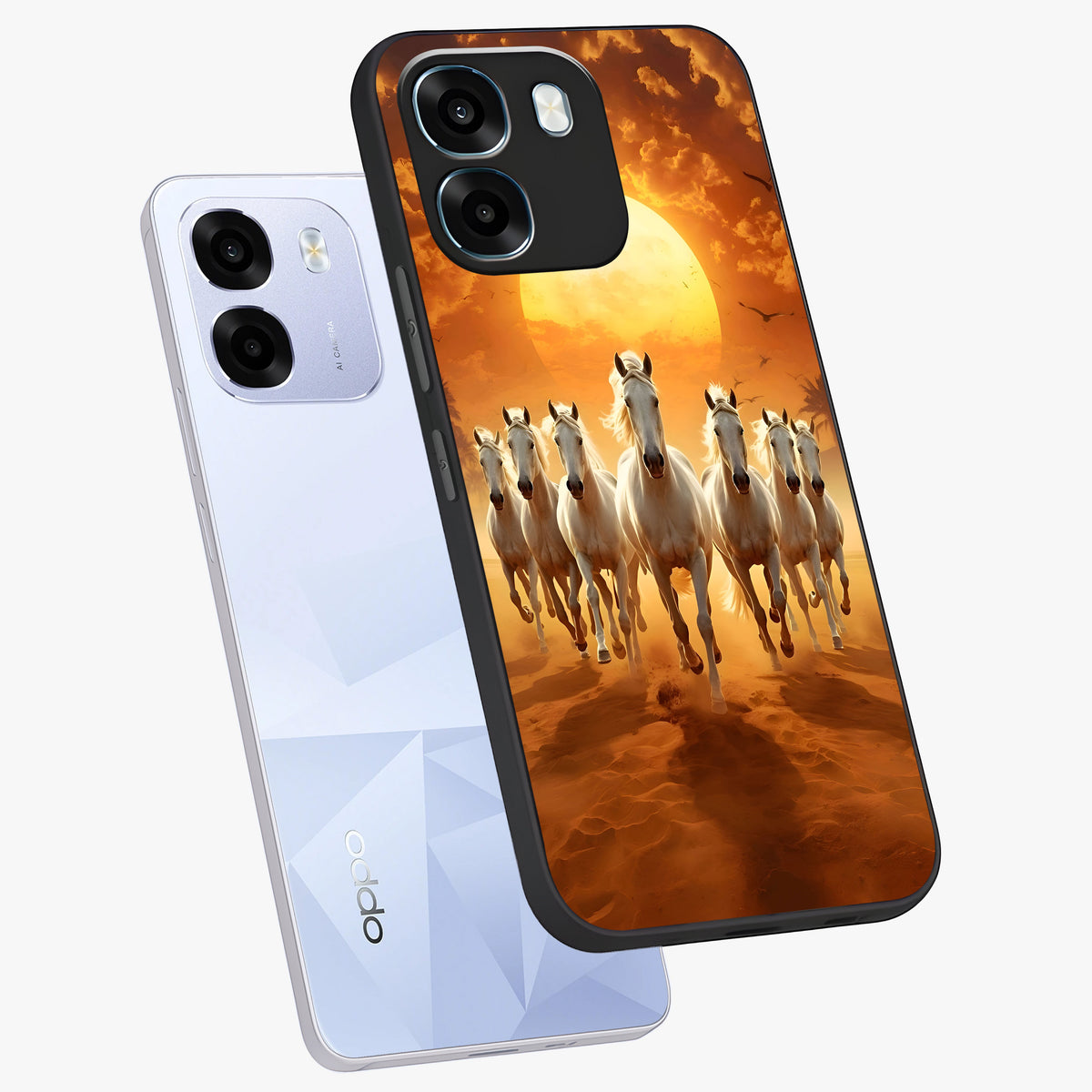 Wild Sunset Majesty Glass Case displayed in angled mockup highlighting vibrant sunset sky design with scenic aesthetic.