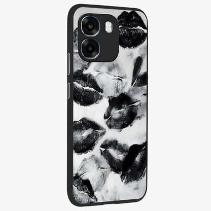 Midnight Kiss Marks Glass Case upright view showcasing stylish kiss mark artwork with trendy romantic theme.