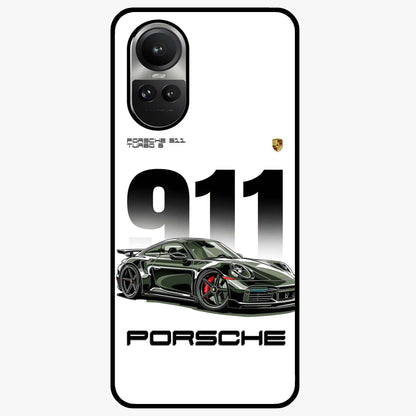 911 Turbo Dominance Glass Case showing clean flat back view with bold 911 sports car artwork and glossy glass finish.