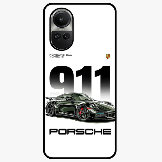 911 Turbo Dominance Glass Case showing clean flat back view with bold 911 sports car artwork and glossy glass finish.