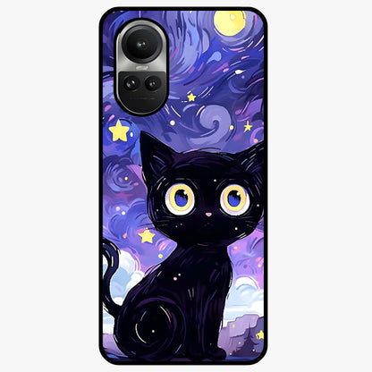 Abstract Cat Art Glass Case showing flat back view with artistic cat illustration and glossy glass finish.