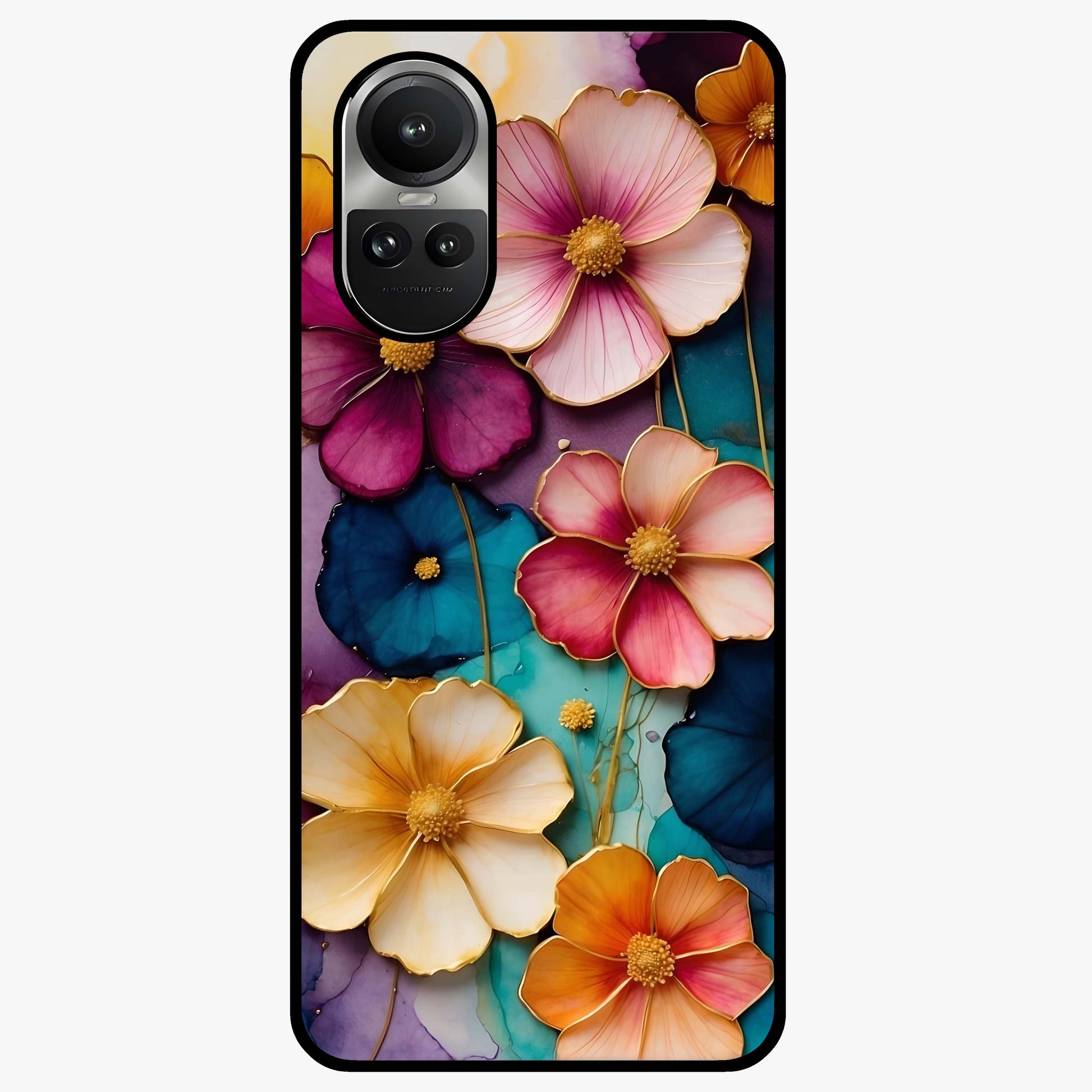 Artlyn Grace Flower Pattern Glass Case showing flat back view with elegant floral pattern artwork and glossy glass finish.