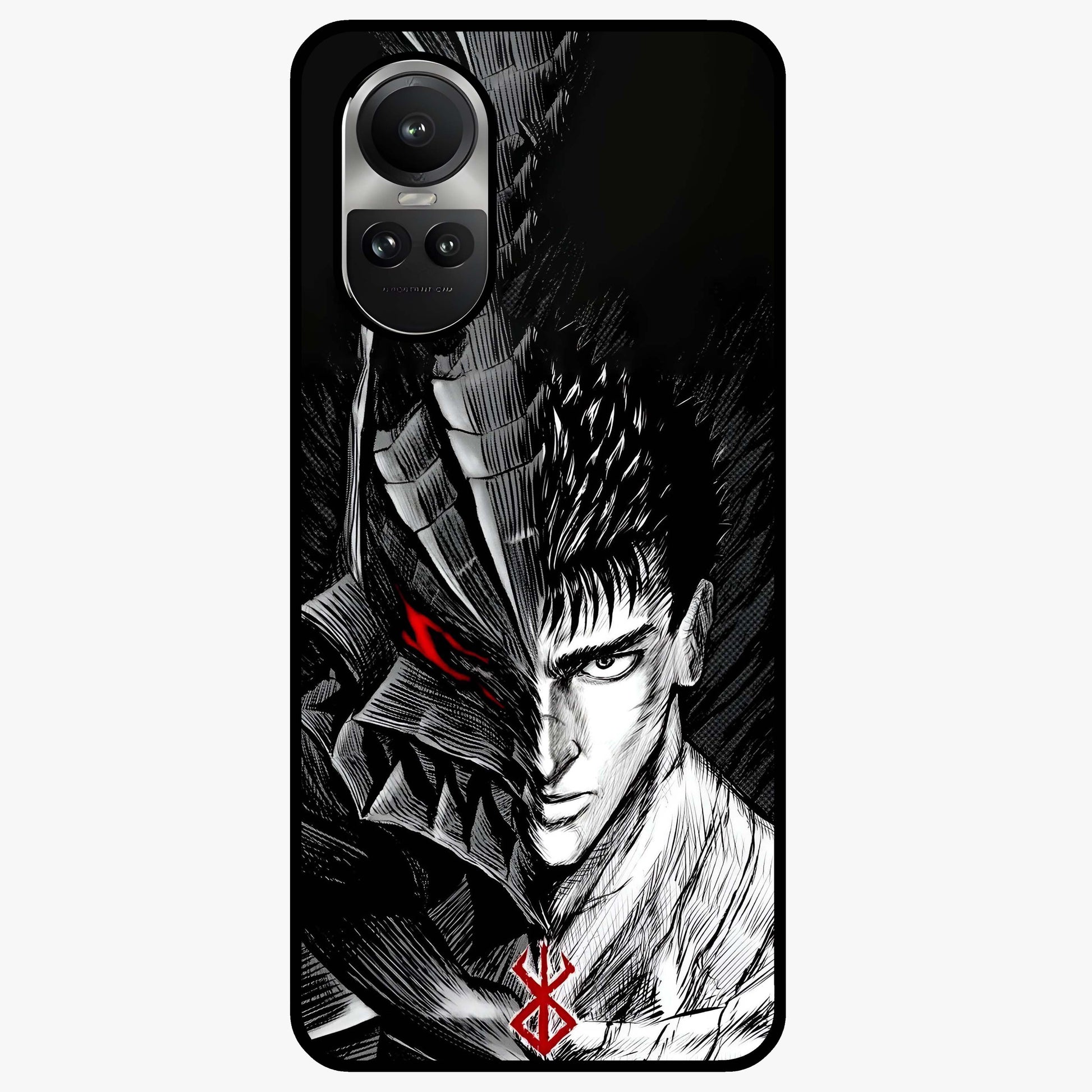 Berserker Blood Oath Glass Case showing flat back view with fierce warrior inspired artwork and glossy glass finish.