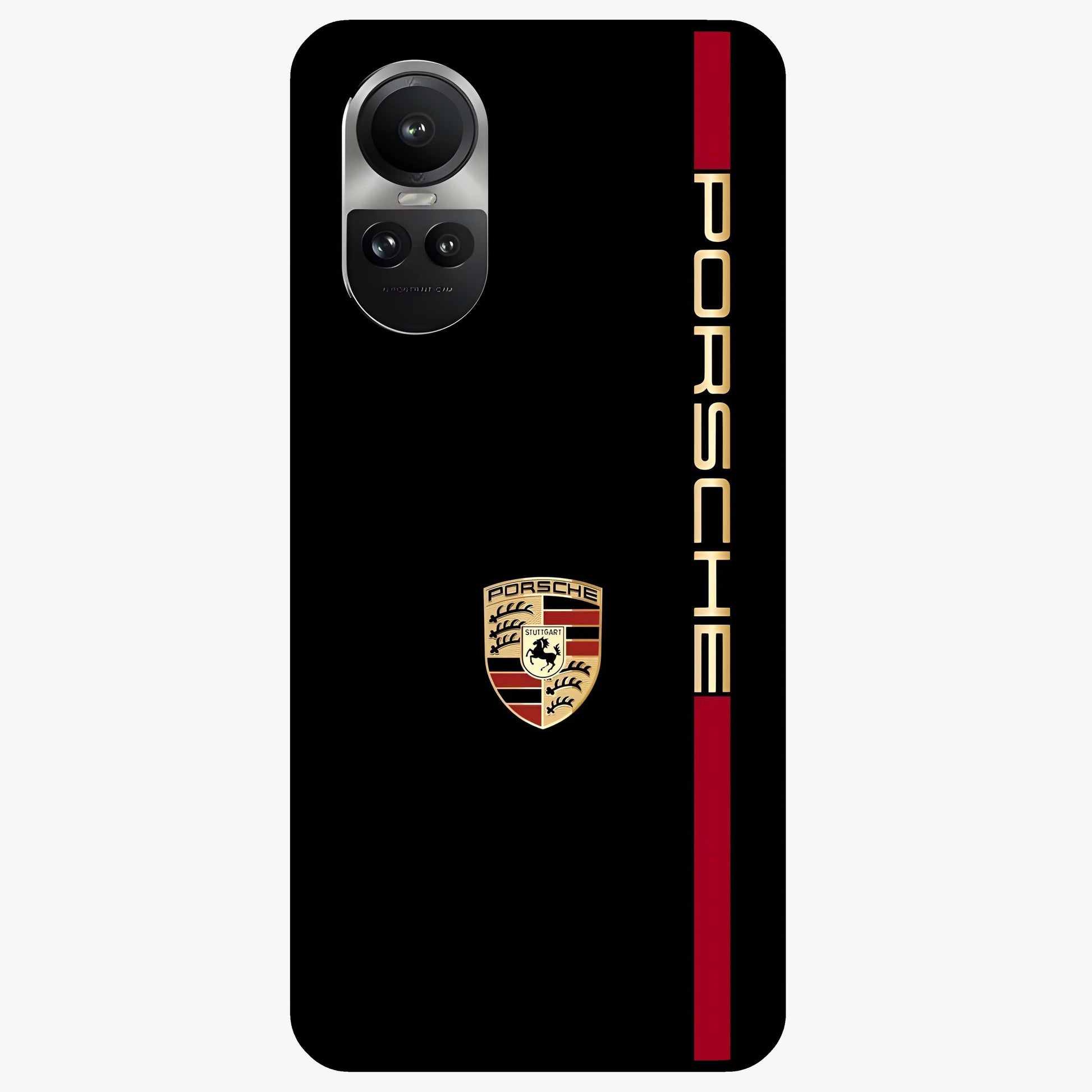 Black Minimal Porsche Glass Case showing flat back view with sleek minimal sports car artwork and glossy glass finish.
