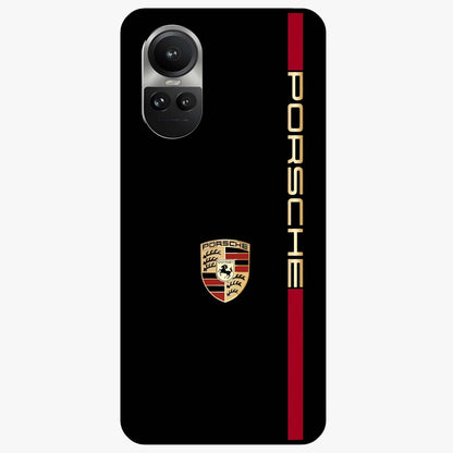 Black Minimal Porsche Glass Case showing flat back view with sleek minimal sports car artwork and glossy glass finish.