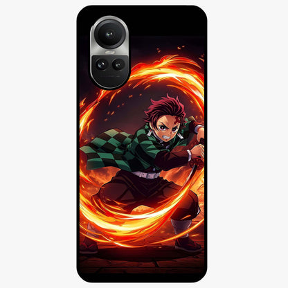 Blazing Sword Resolve Glass Case showing flat back view with fiery sword artwork and glossy glass finish.
