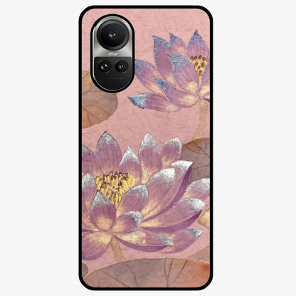 Blossom Mist Lotus Glass Case showing flat back view with serene lotus blossom artwork and glossy glass finish.