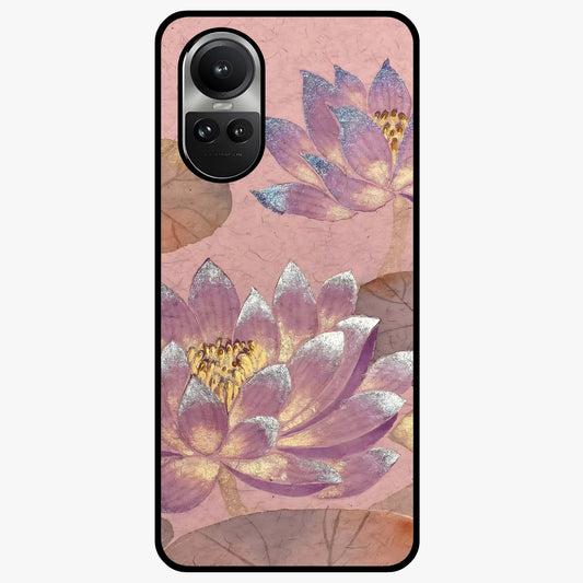 Blossom Mist Lotus Glass Case showing flat back view with serene lotus blossom artwork and glossy glass finish.