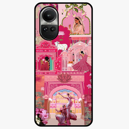 Blossoms of Rajasthan Glass Case showing flat back view with traditional floral artwork inspired by Rajasthan and glossy glass finish.